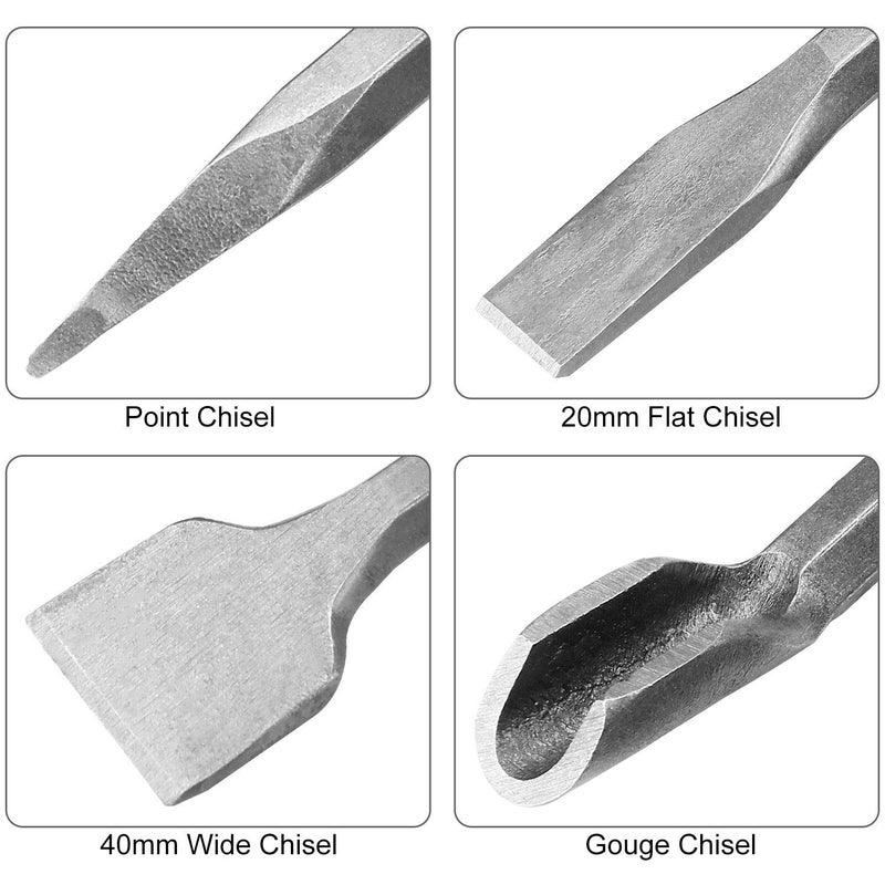 APACALI 7pc 3/8 inch SDS Plus Drill Chisel Set, Includes 40mm, 20mm & Specialty Chisels - Image 3